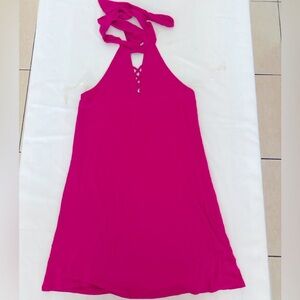 Radiant Fuchsia Summer Halter Dress
